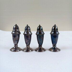 Set Of 4 Vintage Silver Salt Pepper Shakers 2" Tall Elegant Tableware